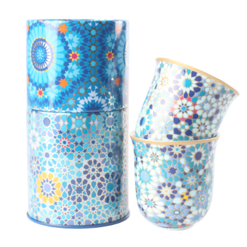 Tin Box with 2 Coffee Cups Moucharabieh Blue 