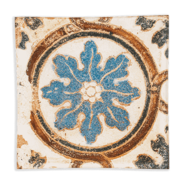 Découpage Tray - Spain Tile Eight Petal Blue Flower